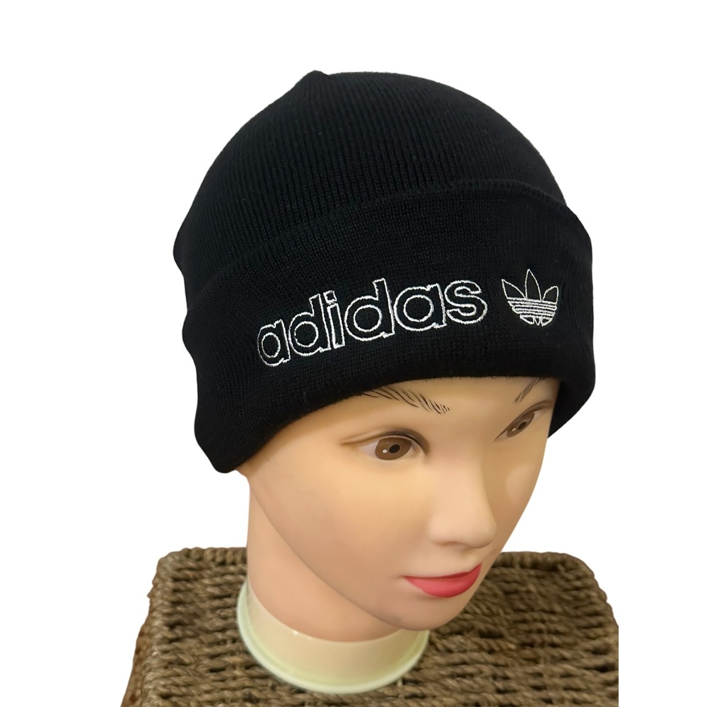 Adidas Originals Trefoil Logo Knit Beanie Hat Black White Embroidered Cuffed